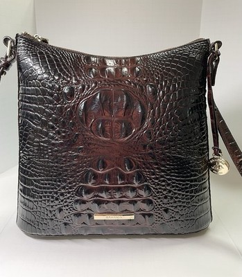 Brahmin Katie Croc-embossed Pecan Brown Leather Shoulder Bag Purse. Excellent!
