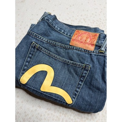 EVISU Jeans Blue Yellow Seagull Logo Wide Leg Men's Size 42