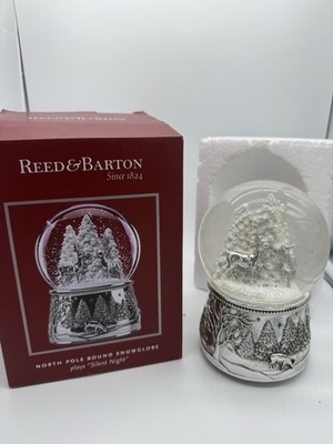 Reed & Barton North Pole Bound Musical Snow Globe Deer Reindeer Christmas EUC