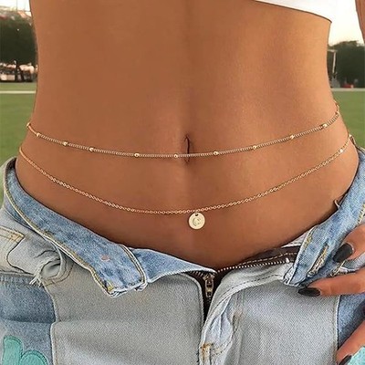 Taillenkette Gold für Damen 18 Karat vergoldete Bauchkette mit Buchstaben Kette 