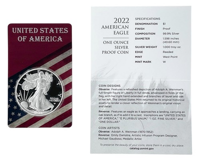 #ad 2022 W 1oz Silver Proof Eagle Gem Proof in Paradise Mint Brand Flag Holder w COA $129.00