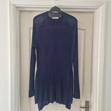 Zara L Size 12 Sheer Knitted Mini Dress Ink Blue Side Slits