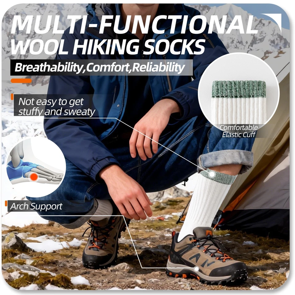 5 pares de calcetines unisex de lana, calcetines cálidos para senderismo al aire libre, calcetines que absorben la humedad Foto 3 de 4