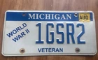 Vintage Michigan military veteran license plate - World War 2 II