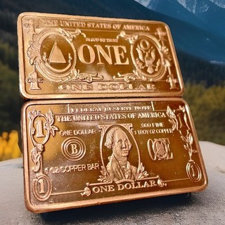 1 Bar One Dollar Bill 1 Troy Oz Ounce Copper Bar .999 Fine United States Art Bar