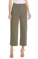  195 FRAME - WLSC328 Army Green Cotton-Blend Wide Leg Cropped Pants - Women's 32