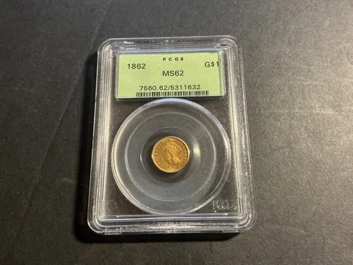 1862 Indian Princess Head Gold Dollar $1 pcgs MS62 Beautiful Coin