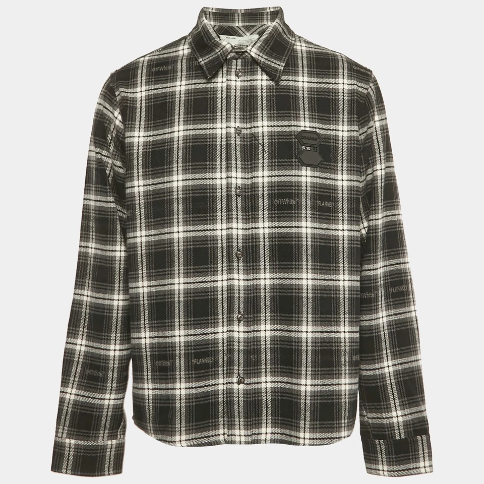 OffWhite Black Flannel Cotton Blend Button Front Shirt L
