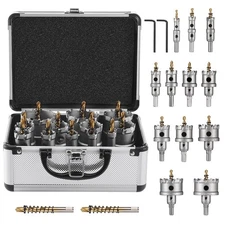 12PC Metal Hole Saw Kit Carbide Cutter Drill Bit 9/16" to 2-1/8" Dia for Cutting