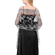 Sequin Floral Shawls and Wraps for Evening Dresses,Women sparkly Sheer Mesh W...