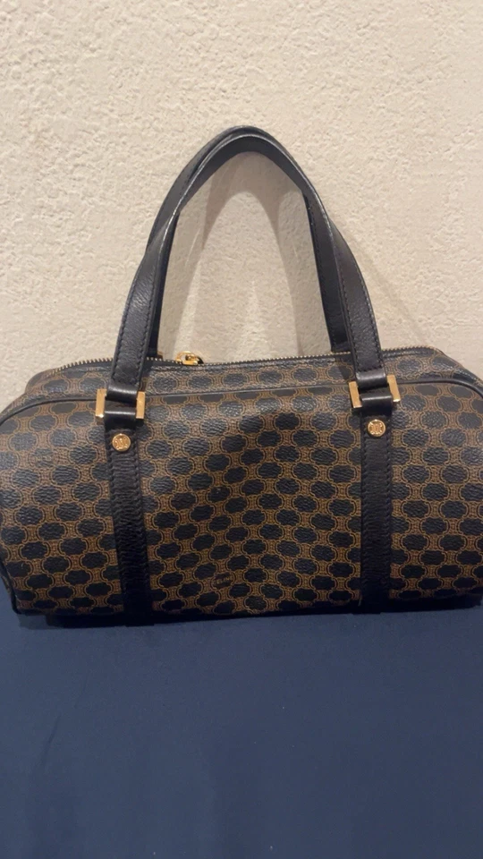 Bolso de Mano CELINE Auténtico Macadam Vintage Mini Boston Marrón/Negro Monograma Foto 3 de 4