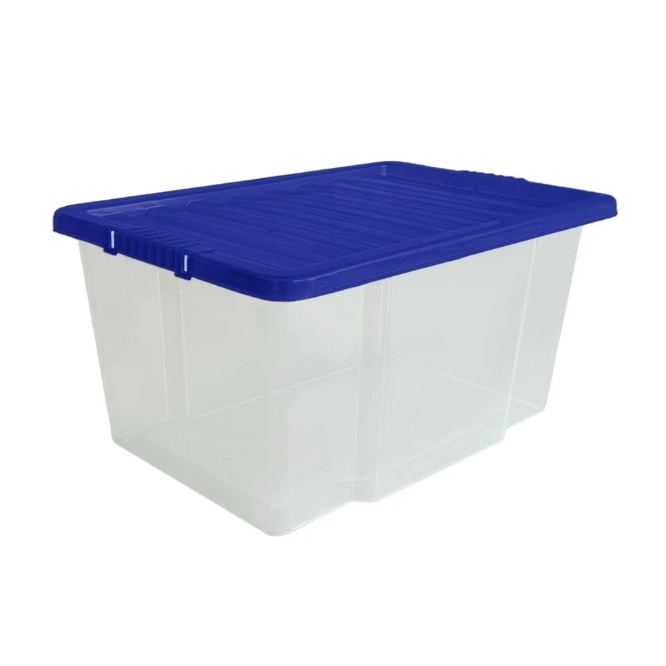 50L Plastic Storage Boxes with Colour Lids Quality Stackable Home Office Kitchen - Image 2 of 4