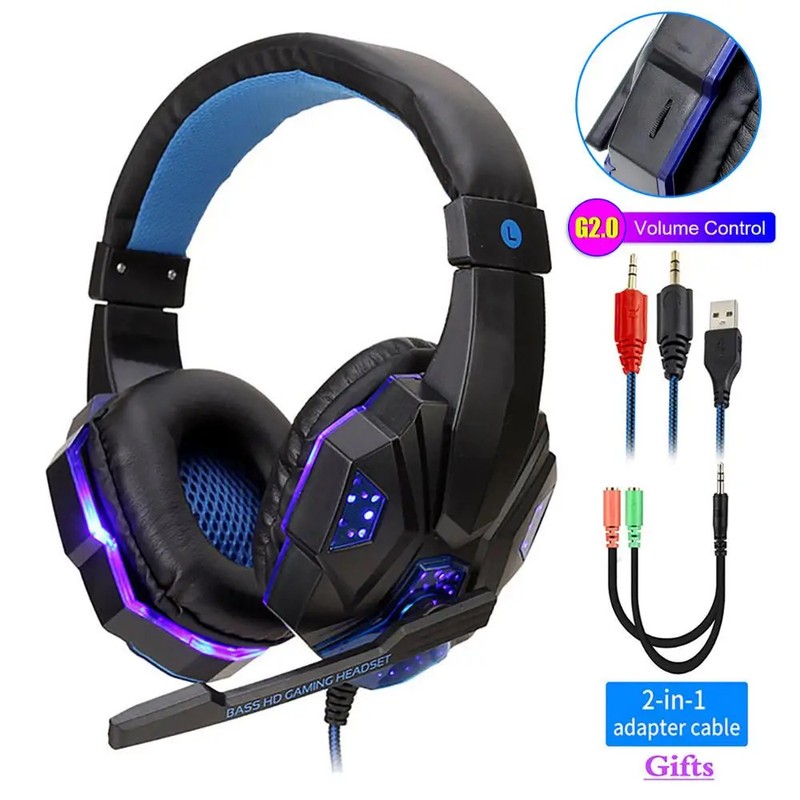 Professional LED Wired Gaming Headphones Mic Stereo Bass Headset PC Laptop Gamer