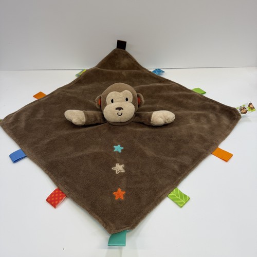 Taggies Monkey Brown Teal Plush Security Blanket Lovey Stuffed Animal Comfort