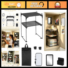 2-Tier Metal Locker Organizer Shelf with Magnetic Mirror, Whiteboard  Pen Holde