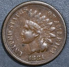1881 1C INDIAN HEAD BRONZE CENT KM# 90a Grade:  VF A7205