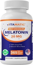 Vitamatic Melatonin 20mg Tablets Vegetarian Non-GMO Gluten Free 1 Year Supply