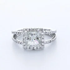 Engagement Ring Halo 14K White Gold 2.72 Carat Princess Lab-Grown Diamond F VS1