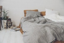 Natural Gray pure organic linen comforter cover with buttons in king Queen sizes