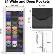 Hat Rack for Baseball Caps, 24 Pocket Over the Door Hat Organizer with 3 Hook...