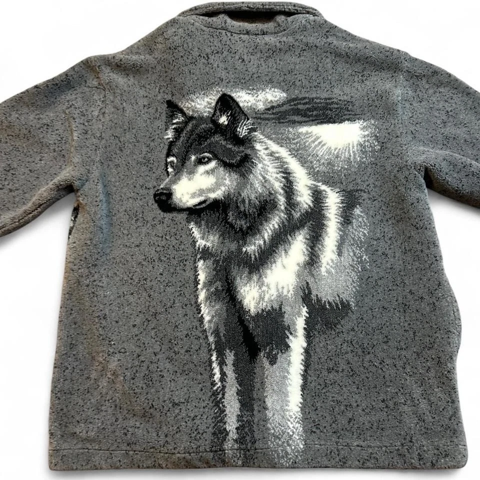 Chaqueta polar cremallera completa estilo de vida norteña lobos vintage vida silvestre naturaleza talla XL Foto 2 de 4
