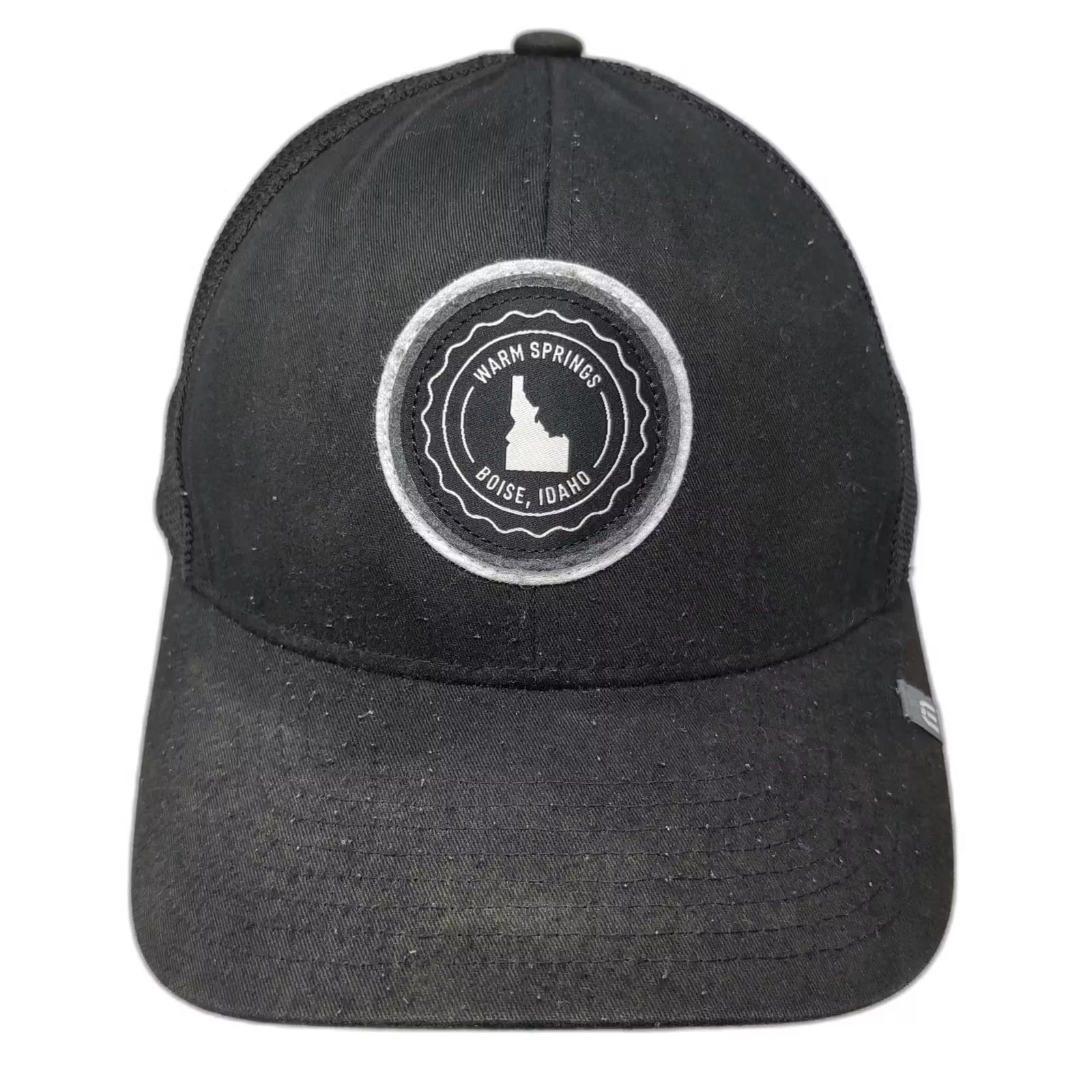 TravisMathew Trucker Hat Black White OS Warm Springs Boise Idaho Patch