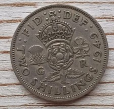 George VI Two Shillings One Florin Coin 1949 1950 British UK Circulated Currency