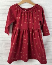 Girls TEA Collection Sz 5 Cotton l/s Dress Red Gold Heart Flowers 