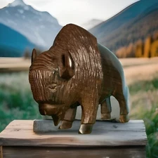 Handcrafted Art, Ironwood Buffalo, Beautiful Wood Grain 4.5 in ht, EarthView Inc