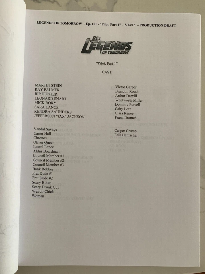 DC's Legends of Tomorrow S1E1 Cast Signed Script Original. + Caity Lotz Card - Image 2 of 4