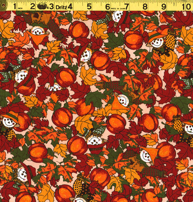 SCARECROW FALL LEAVES AUTUMN PUMPKINS Fabric 100% Cotton **By the Full ...