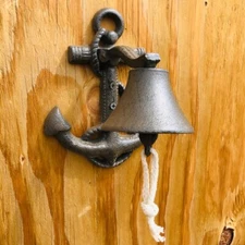 Nautical Ship Cast Iron Anchor Ringing Bell Wall or Post Mounted Seaman Dinner