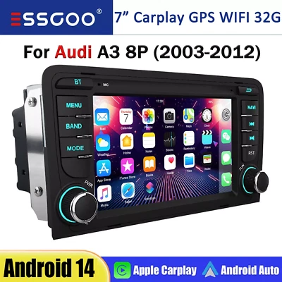 ESSGOO For Audi A3 2003-2012 Android 14 7" Car Radio Stereo Apple Carplay GPS Head Unit
