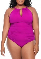 New RALPH LAUREN Size 16W Plus Size Beach Club High-Neck One-Piece Swimsuit