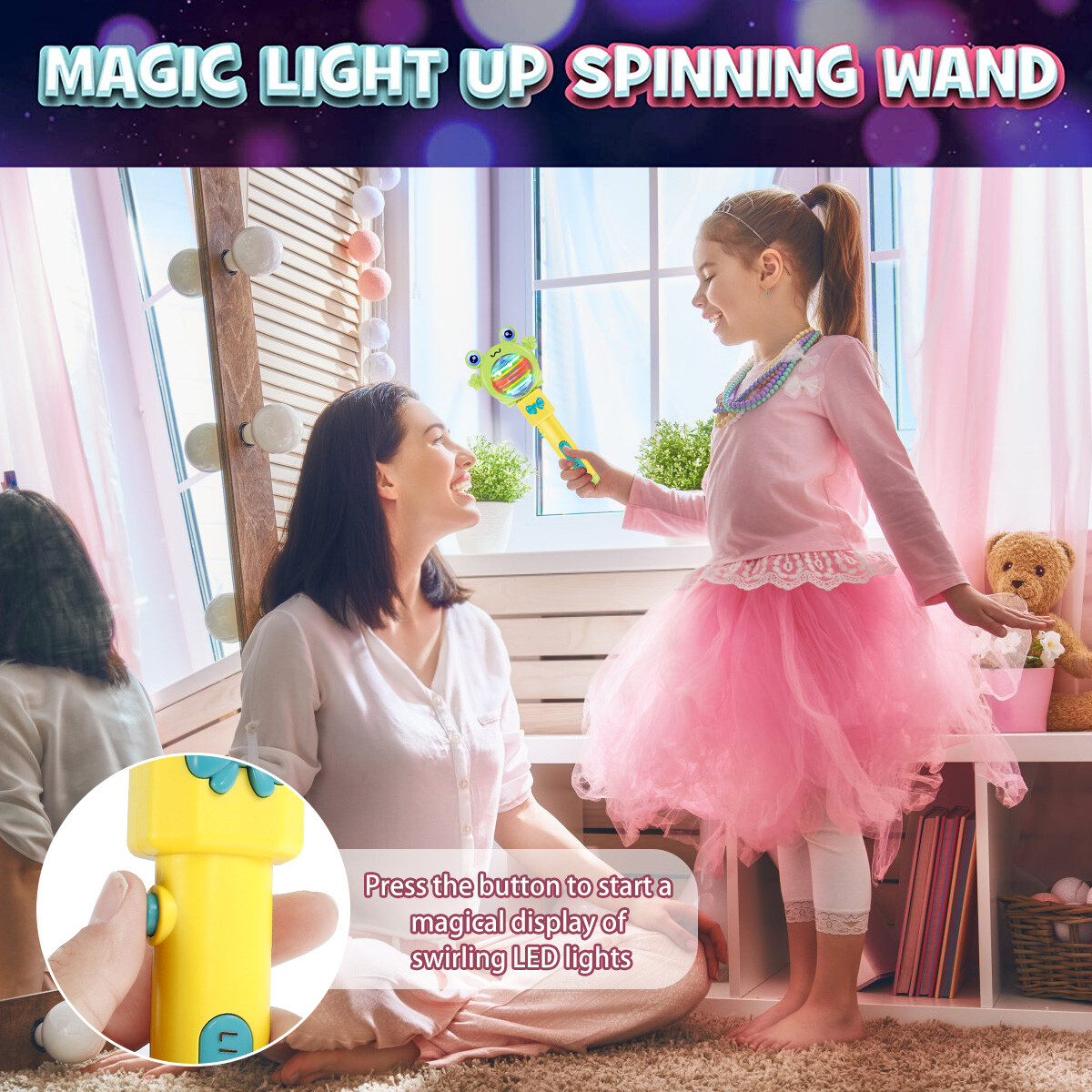 Light Up Magic Ball Toy Wand for Kids MultiColor Spinning Wand