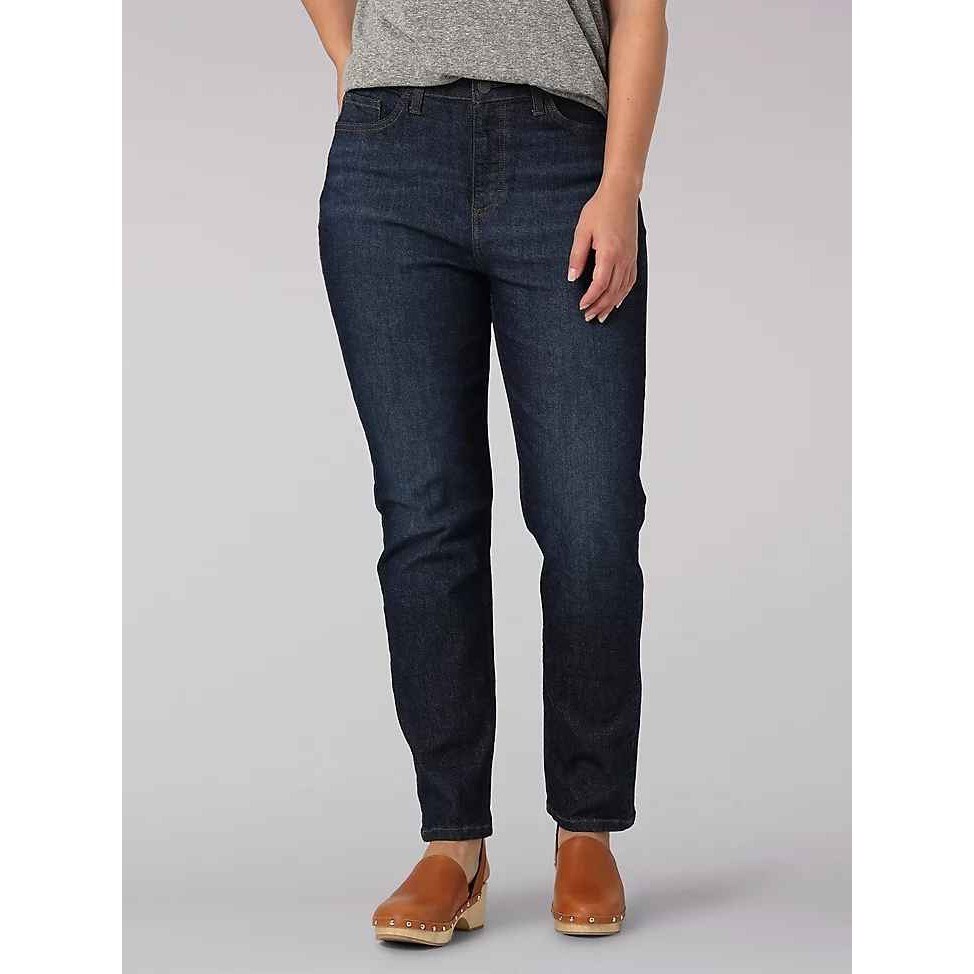 Lee LEGENDARY High Rise Mom Jeans Size 12 Stretch Dark Denim-image