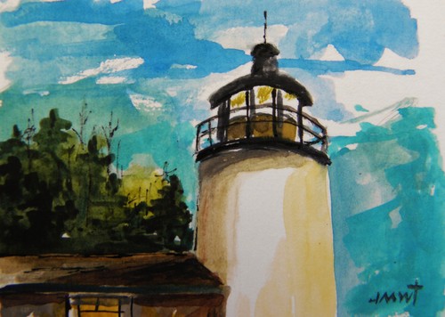 ORIGINAL ACEO  LIGHTHOUSE  Landscape  painting JMW art John Williams ATC  