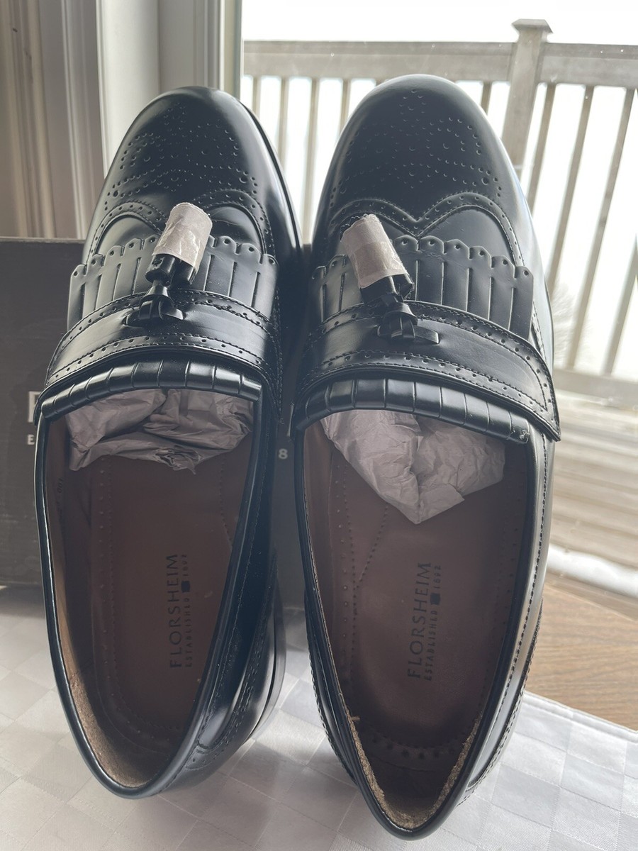 MENS Florsheim Brinson Black Leather Wingtip Kilted Tassel  display picture 2