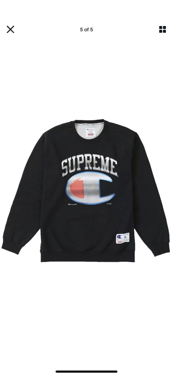 Supreme X Champion Chrome Crewneck SS19 Black Size Medium