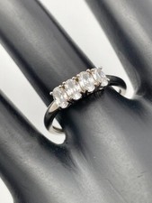 925 STERLING SILVER FOUR 5.3X3.2MM OVAL CZ RING SIZE3 8 ADJUSTS WEDDING 1202