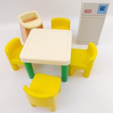 Vintage Little Tikes Dollhouse Refrigerator, Kitchen Table, 4 Chairs, High Chair
