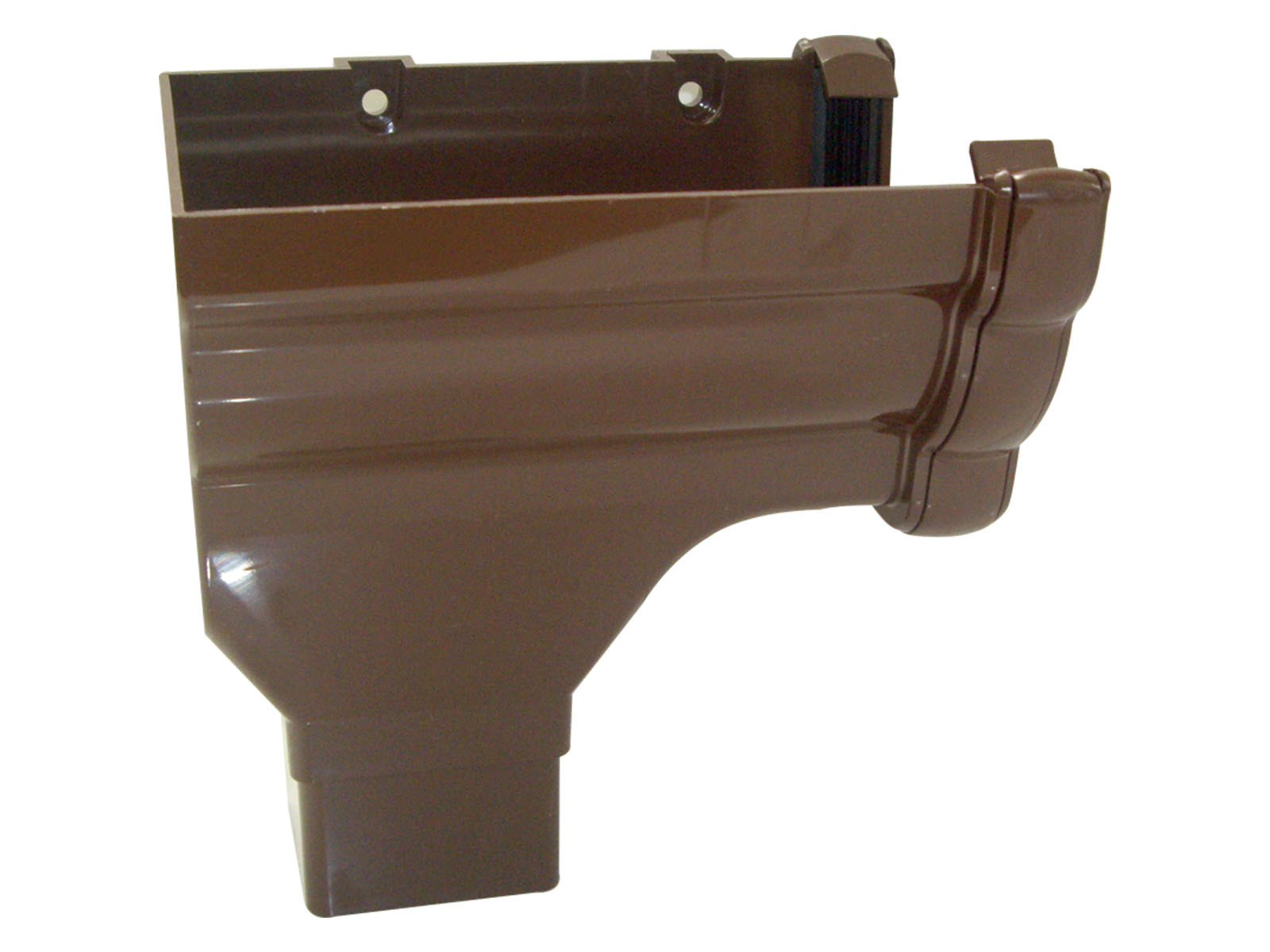 Floplast Guttering RON2BR 110mm Niagara Ogee - Left Hand Stopend Outlet - Brown