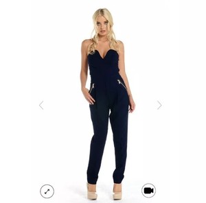 navy blue strapless jumpsuit