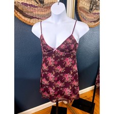 Urban Outfitters Floral Mesh Mini Dress Womens L Burgundy NWT Rose Slip Dress