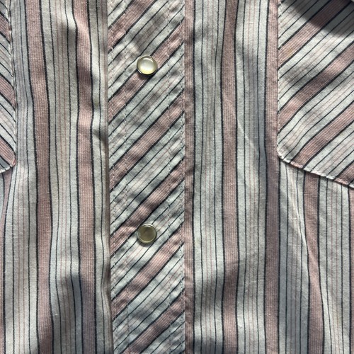Wrangler Pearl Snap Shirt Men Size L Pink Stripe Short Sleeve Western Vintage - Picture 2 of 12