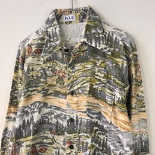 Vintage 70s HIS Shirt Flannel Cotton XL Hunting Fishing Outdoors Green Trees