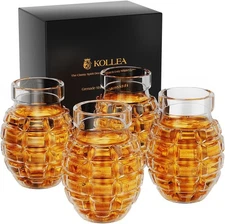 Kollea Grenade Shaped Whiskey Glasses Set of 4, Crystal Old Fashioned Cocktail G