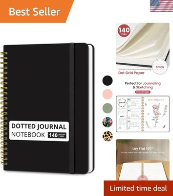 Elegant Black Dotted Spiral Notebook - 140 Pages, Perfect for Notes & Sketches
