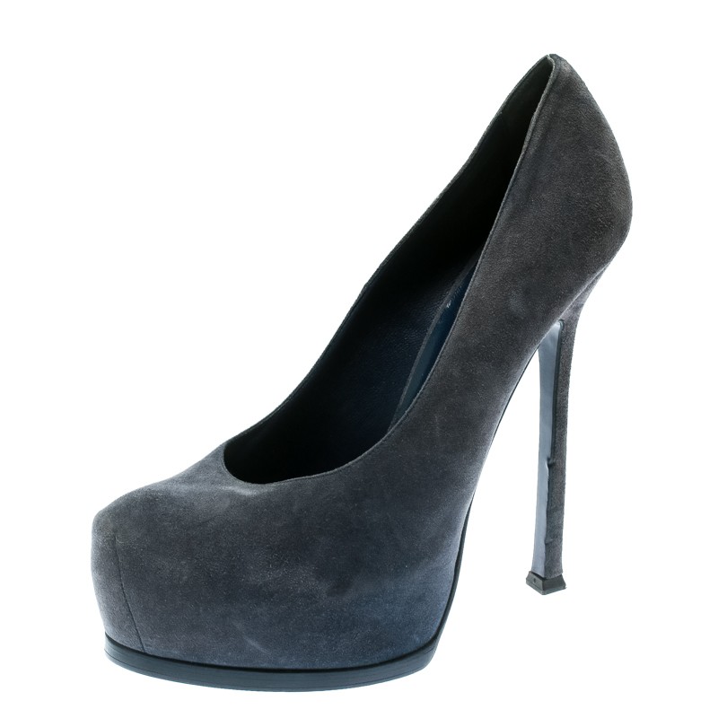 Saint Laurent Paris Blue Suede Tribtoo Platform Pumps Size 40 EU