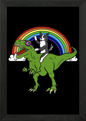 Border Collie T Rex gerahmtes Wandbild Poster Leinwanddruck Bild